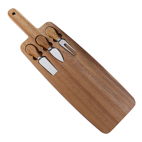 Brown And Silver Premium Acacia Wood Cheese Board Set | Charcuterie Platter With 3 Stainless Steel Knives Cutting Boards