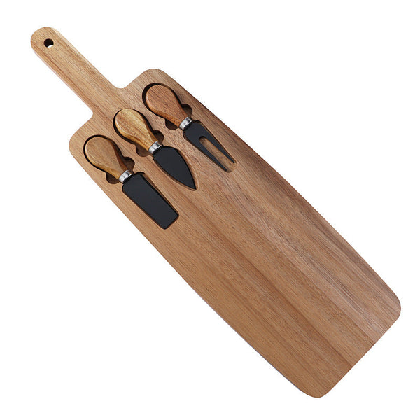 Brown And Black Premium Acacia Wood Cheese Board Set | Charcuterie Platter With 3 Stainless Steel Knives Cutting Boards