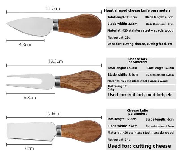 Brown And Black Premium Acacia Wood Cheese Board Set | Charcuterie Platter With 3 Stainless Steel Knives Cutting Boards