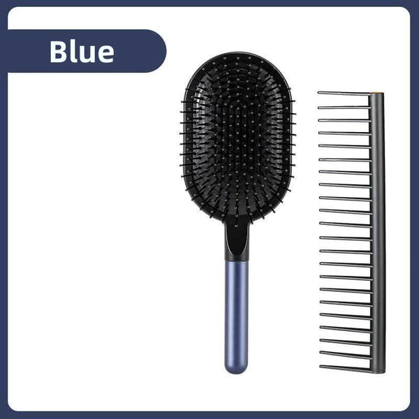 Blue Air Cushion Massage Paddle Brush & Wide Tooth Comb Set Gentle Detangling For All Hair Types Massagers