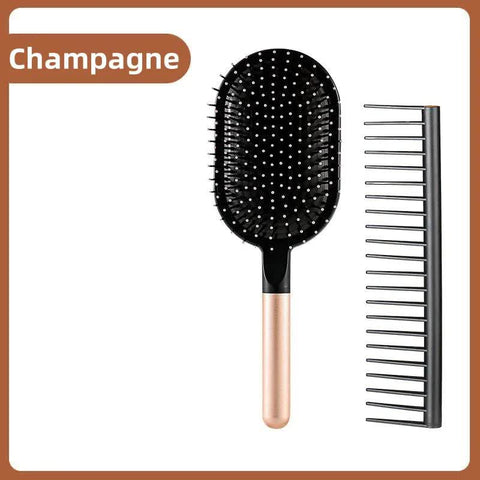 Champagne Air Cushion Massage Paddle Brush & Wide Tooth Comb Set Gentle Detangling For All Hair Types Massagers