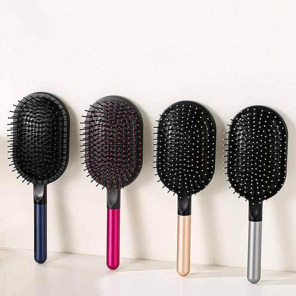 Champagne Air Cushion Massage Paddle Brush & Wide Tooth Comb Set Gentle Detangling For All Hair Types Massagers