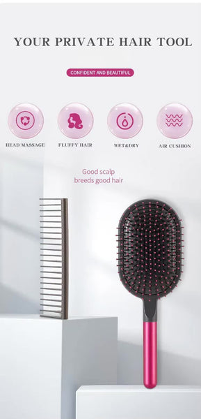 Champagne Air Cushion Massage Paddle Brush & Wide Tooth Comb Set Gentle Detangling For All Hair Types Massagers