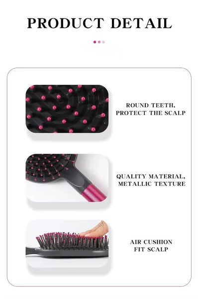 Champagne Air Cushion Massage Paddle Brush & Wide Tooth Comb Set Gentle Detangling For All Hair Types Massagers