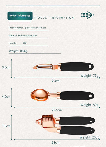 Pink And Rose Gold 7 Piece Kitchen Gadget Set Stainless Steel Utensils With Comfort Grip Handles Serving Utensils & Sets