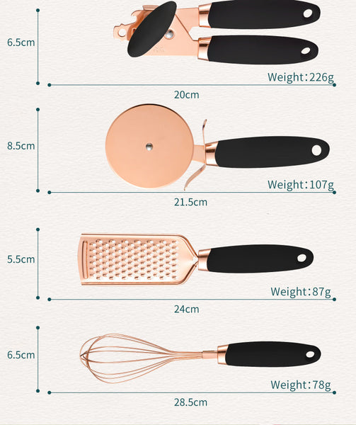 Pink And Rose Gold 7 Piece Kitchen Gadget Set Stainless Steel Utensils With Comfort Grip Handles Serving Utensils & Sets
