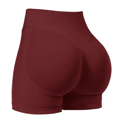 S Wine Red High Elastic Hip Yoga Shorts Seamless Mid Intensity Pilates Workout Activewear Shorts
