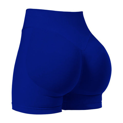 S Blue High Elastic Hip Yoga Shorts Seamless Mid Intensity Pilates Workout Activewear Shorts