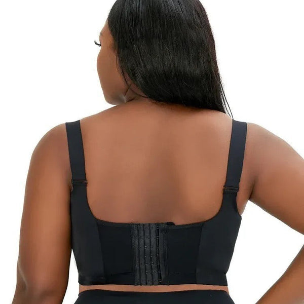 Elosung 32/70A Black Plus Size Seamless Underwire Bra Lift And Support Deep V Sports Back Design For Full Busts Bra Accessories