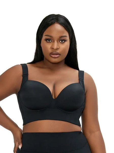 Elosung 32/70A Black Plus Size Seamless Underwire Bra Lift And Support Deep V Sports Back Design For Full Busts Bra Accessories