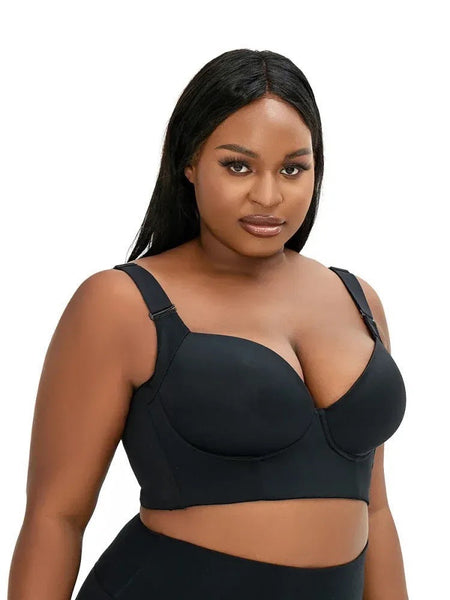 Elosung 34/75A Beige Plus Size Seamless Underwire Bra Lift Support Deep V Sports Back Design Bra Accessories