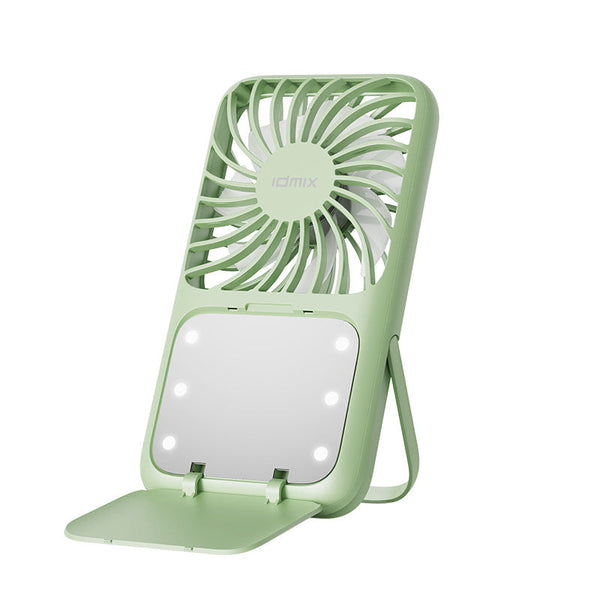 Green Handheld Fan With Makeup Mirror Usb Rechargeable 3 Speed Mini For Summer Cooling Portable Fans