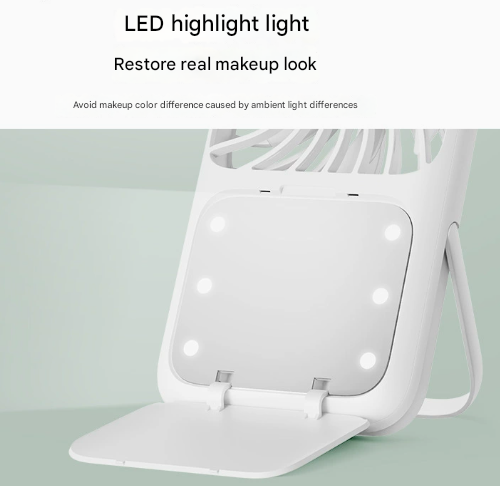 Green Handheld Fan With Makeup Mirror Usb Rechargeable 3 Speed Mini For Summer Cooling Portable Fans