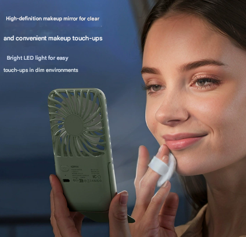 White Handheld Fan With Mirror Usb Rechargeable 3 Speed Mini For Summer Portable Fans