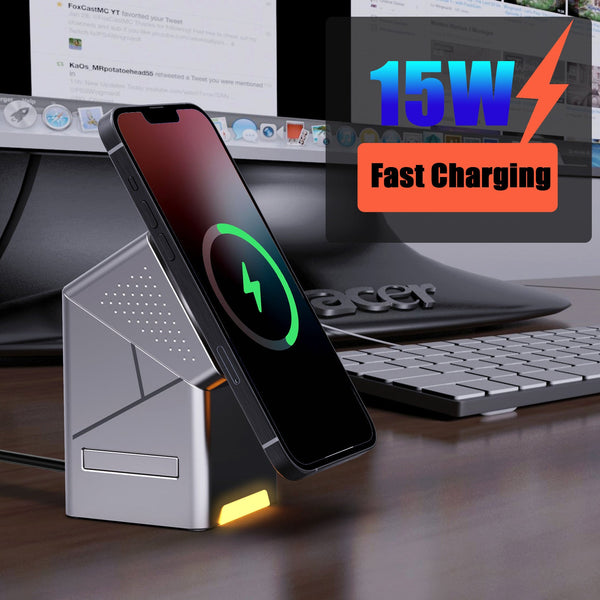 Elosung 3 In 1 Wireless Charger Mag Netic Rotation 15W Fast Charging Station For Phone Watch Earbuds Chargers & Cradles