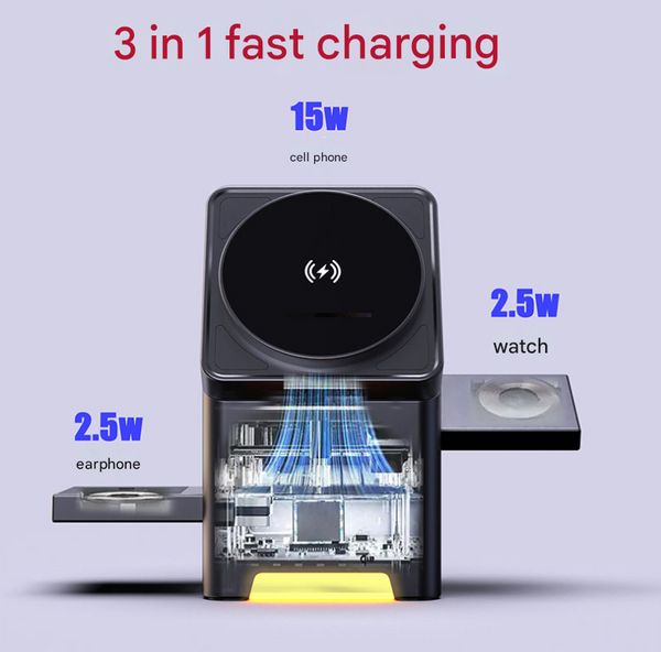 Elosung 3 In 1 Wireless Charger Mag Netic Rotation 15W Fast Charging Station For Phone Watch Earbuds Chargers & Cradles