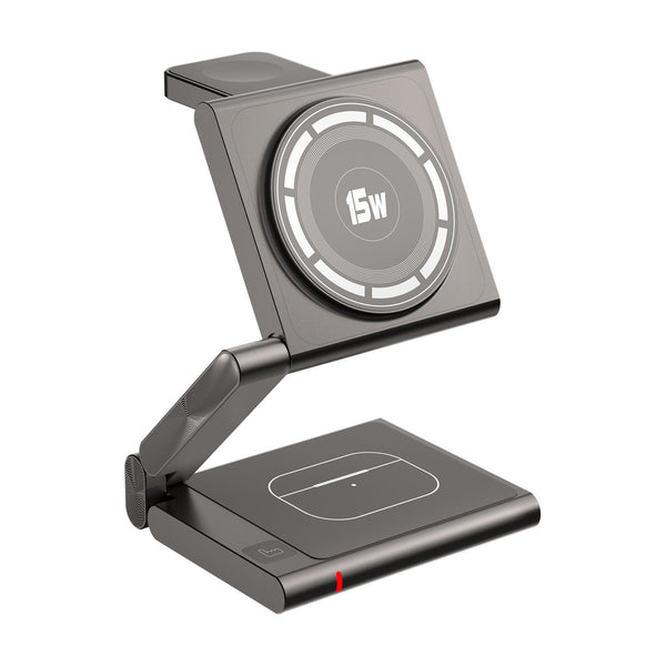 Silver Grey Mag Netic 3 In 1 Wireless Charger For Apple Devices 15W Fast Charging Station Chargers & Cradles