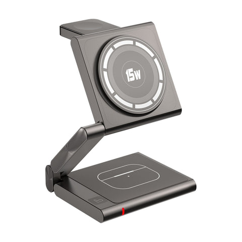 Silver Grey Mag Netic 3 In 1 Wireless Charger For Apple Devices 15W Fast Charging Station Chargers & Cradles