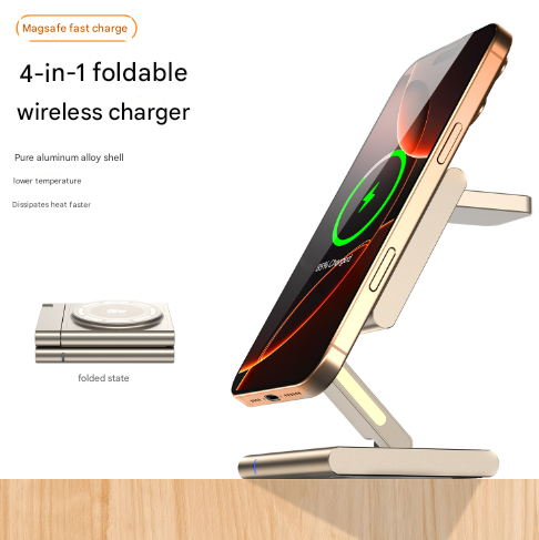 Silver Grey Mag Netic 3 In 1 Wireless Charger For Apple Devices 15W Fast Charging Station Chargers & Cradles