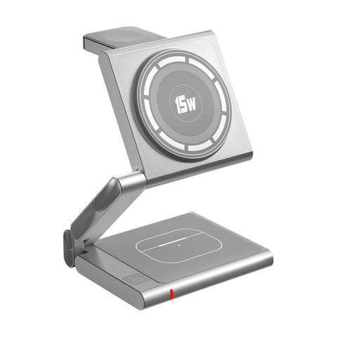 Silver Mag Netic 3 In 1 Wireless Charger For Apple Devices 15W Fast Charging Station Chargers & Cradles