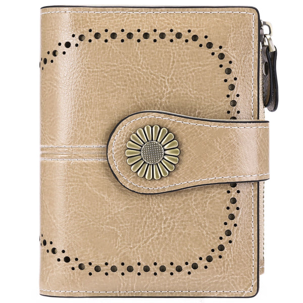 Khaki Women's Short Leather Wallet European Style Waxed Coin Purse With Zipper Card Holder Wallets