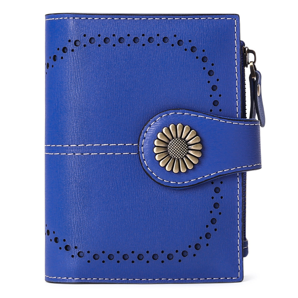 Navy Blue (Plain) Women's Short Leather Wallet European Style Waxed Coin Purse With Zipper Card Holder In Red Wallets