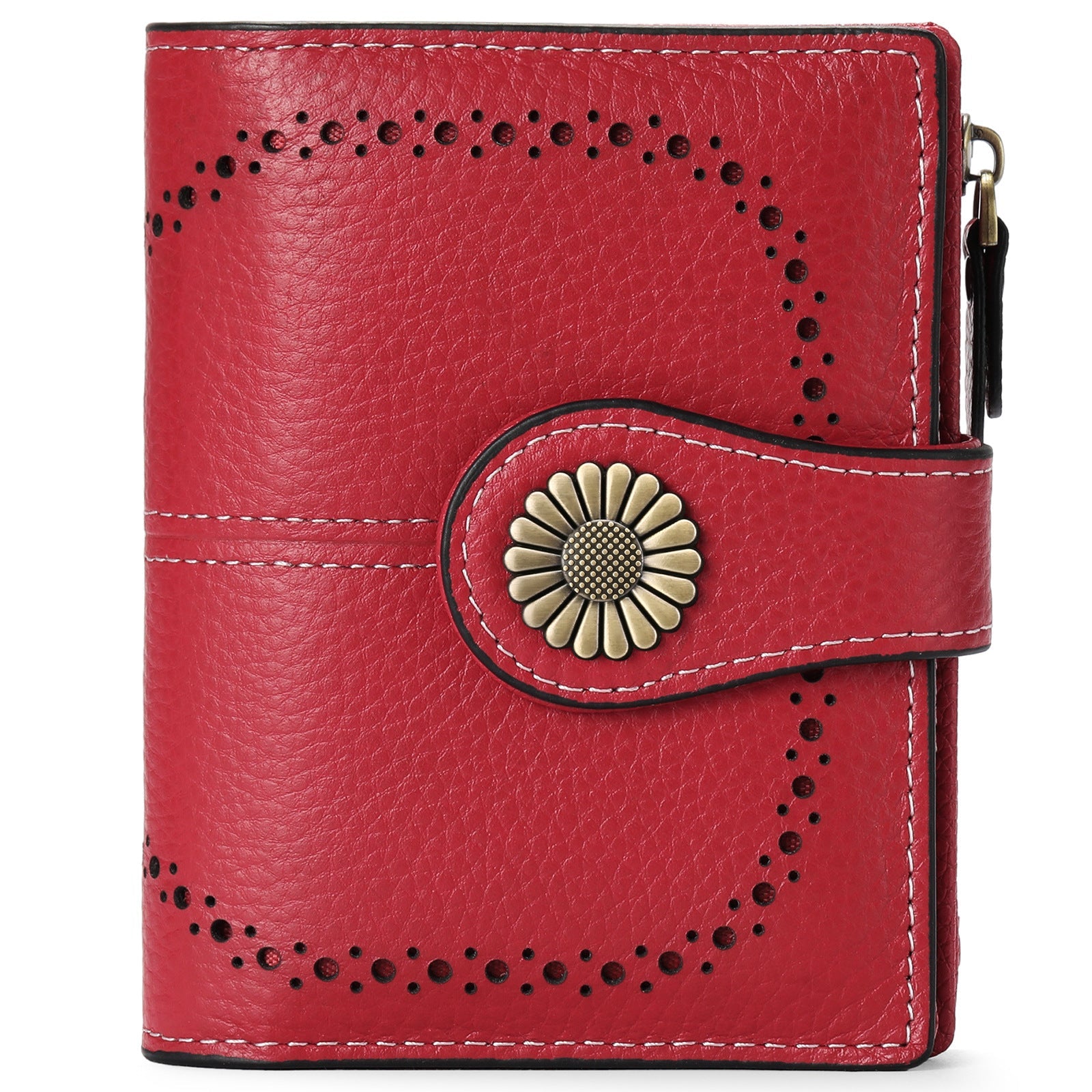 Red Women's Short Leather Wallet European Style Waxed Coin Purse Card Holder Wallets