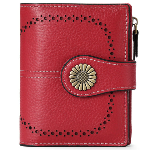 Red Women's Short Leather Wallet European Style Waxed Coin Purse Card Holder Wallets
