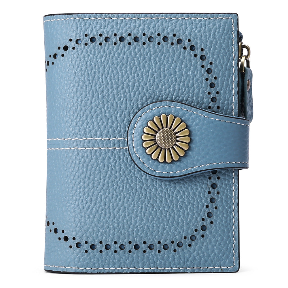 Blue Grey (Wrestling) Women's Short Leather Wallet European Style Waxed Coin Purse With Zipper Card Holder In Red Wallets