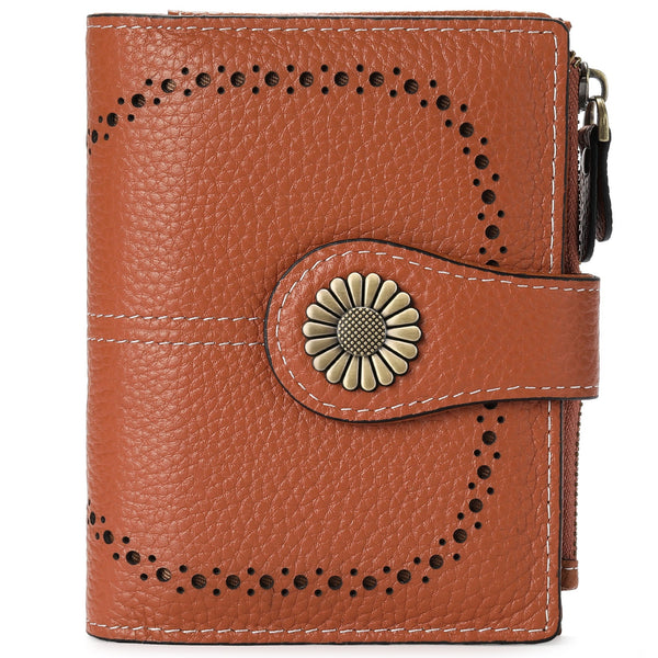Light Brown (Wrestling) Women's Short Leather Wallet European Style Waxed Coin Purse With Zipper Card Holder In Red Wallets