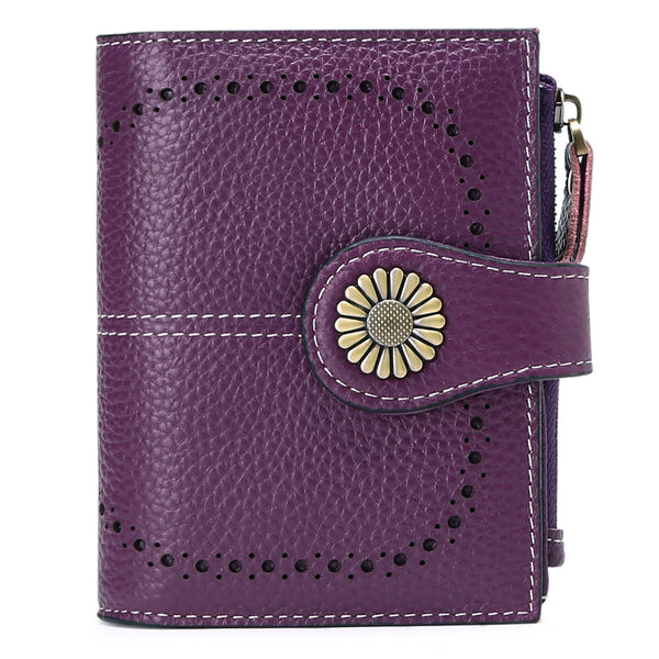 Purple (Wrestling) Women's Short Leather Wallet European Style Waxed Coin Purse With Zipper Card Holder In Red Wallets
