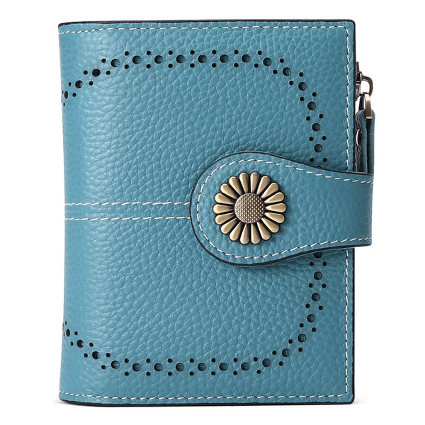 Sky Blue (Wrestling) Women's Short Leather Wallet European Style Waxed Coin Purse With Zipper Card Holder In Red Wallets