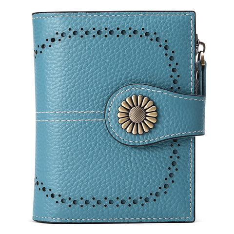 Sky Blue (Wrestling) Women's Short Leather Wallet European Style Waxed Coin Purse With Zipper Card Holder In Red Wallets