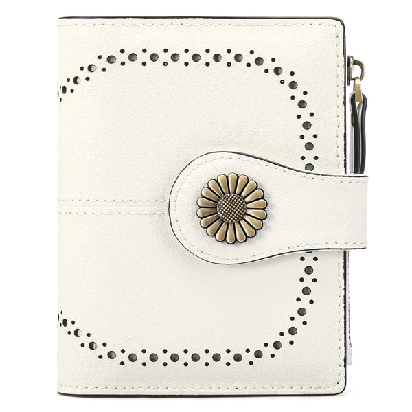 White(Star Napa) Women's Short Leather Wallet European Style Waxed Coin Purse With Zipper Card Holder In Red Wallets