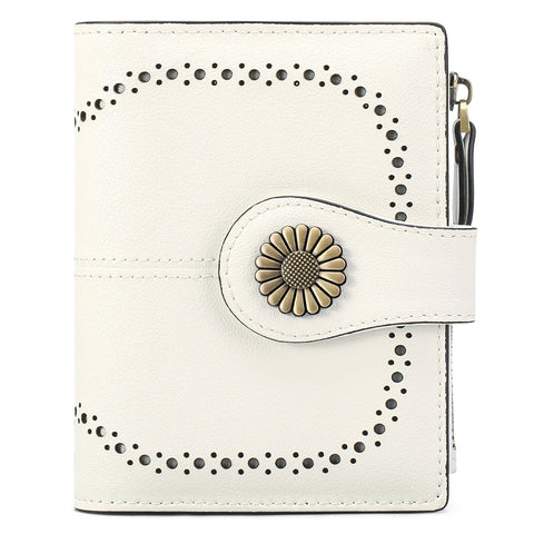 White(Star Napa) Women's Short Leather Wallet European Style Waxed Coin Purse With Zipper Card Holder In Red Wallets