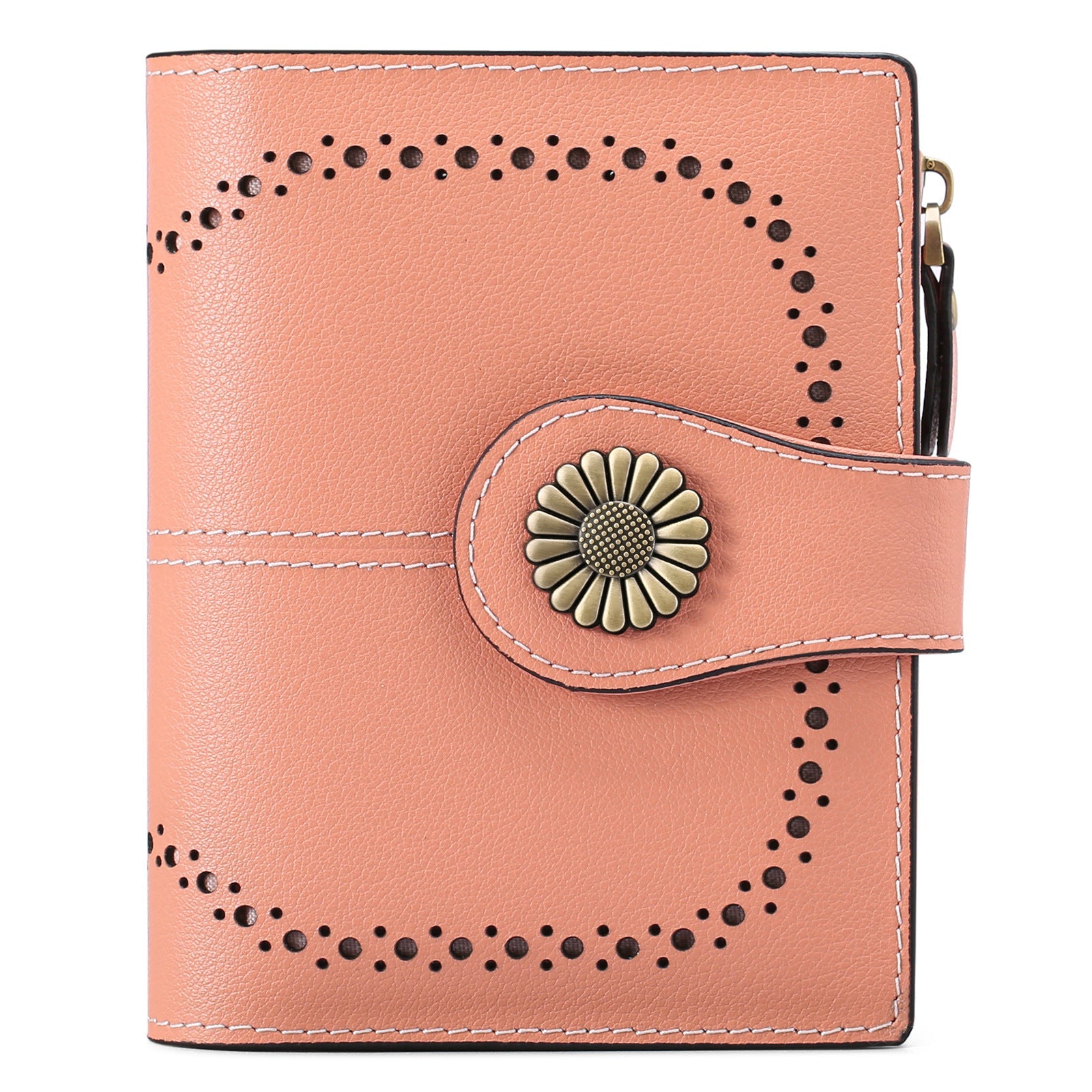 Pink(Star Napa) Women's Short Leather Wallet European Style Waxed Coin Purse With Zipper Card Holder In Red Wallets