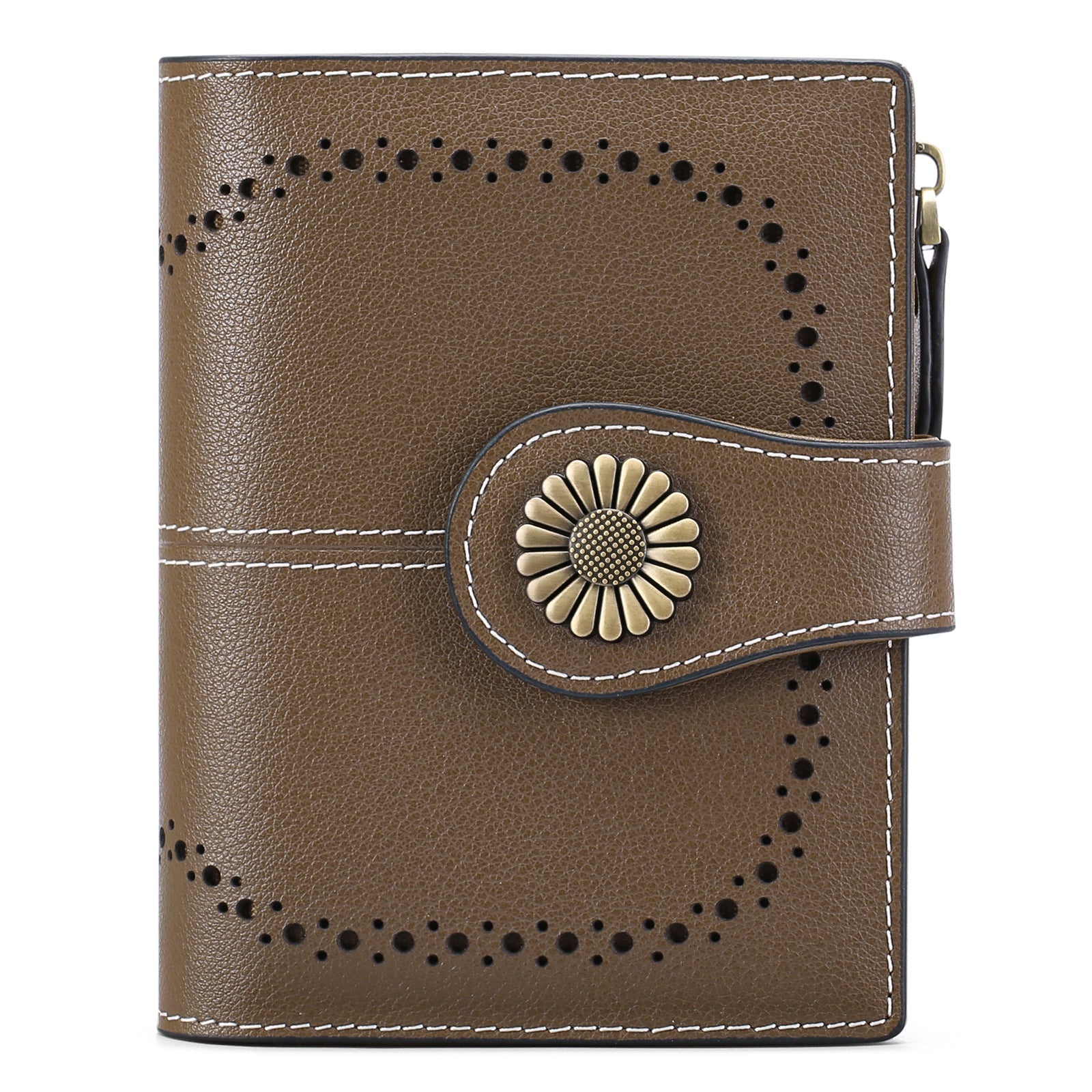 Brown(Star Napa) Women's Short Leather Wallet European Style Waxed Coin Purse With Zipper Card Holder In Red Wallets
