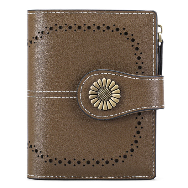 Brown(Star Napa) Women's Short Leather Wallet European Style Waxed Coin Purse With Zipper Card Holder In Red Wallets