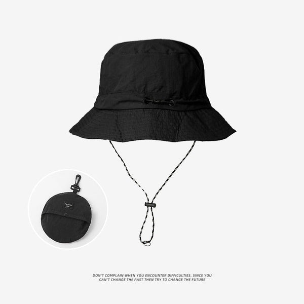 Black 2Pcs Waterproof Bucket Hat Foldable Outdoor Sun 55 59Cm With Chinstrap Hats & Headwear
