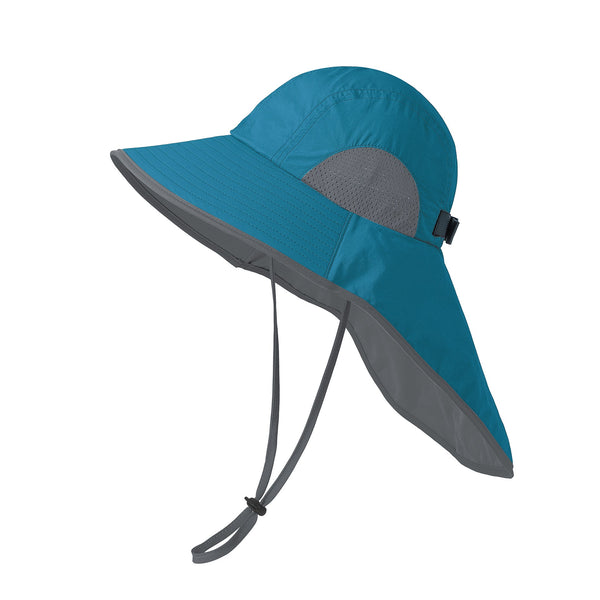 Dark Blue Wide Brim Sun Hat With Cape Foldable Uv Protection 10Cm Hats & Headwear