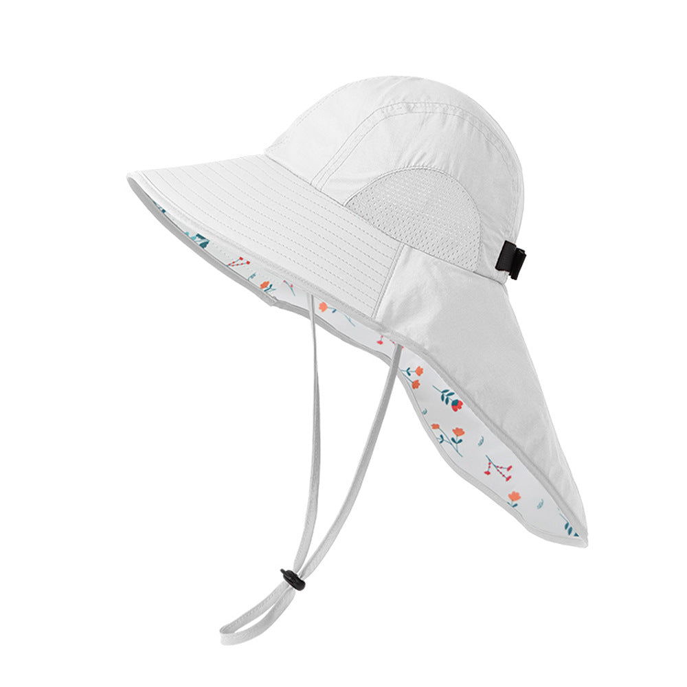 White Wide Brim Sun Hat With Cape Foldable Uv Protection 10Cm Hats & Headwear