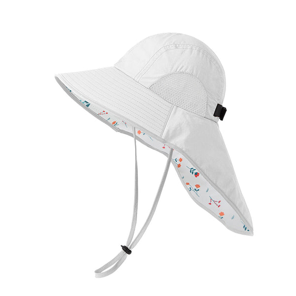 White Wide Brim Sun Hat With Cape Foldable Uv Protection 10Cm Hats & Headwear