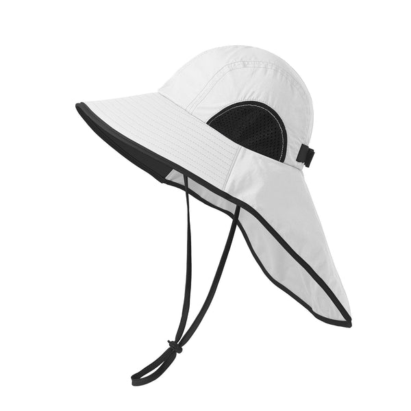 Black And White Wide Brim Sun Hat With Cape Foldable Uv Protection 10Cm Hats & Headwear