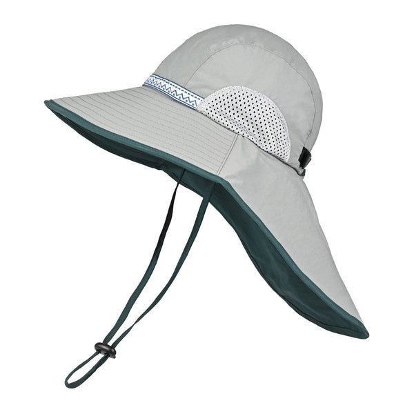 Grey Green Wide Brim Sun Hat With Cape Foldable Uv Protection 10Cm Hats & Headwear
