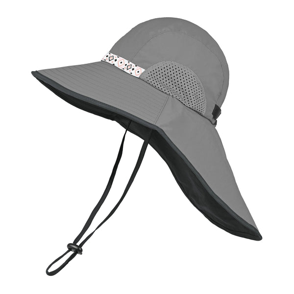 Grey Wide Brim Sun Hat With Cape Foldable Uv Protection 10Cm Hats & Headwear