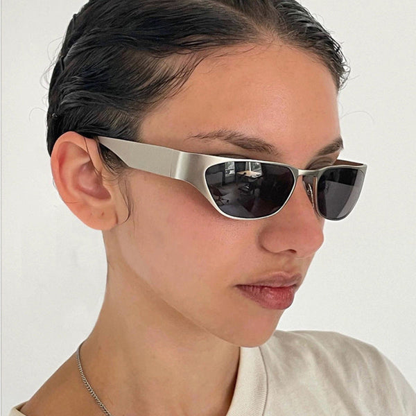 Black Frame And Gray Sheet Retro Cat Eye Metal For Women Uv Protection Stylish Streetwear Shades Sunglasses