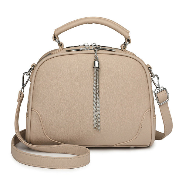 Khaki Chic Mini Round Crossbody Bag For Women Elegant Handbag With Tassel Detail Women's Bags & Handbags