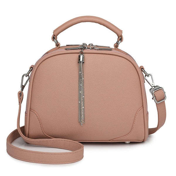 Pink Chic Mini Round Crossbody Bag For Women Elegant Handbag With Tassel Accent Women's Bags & Handbags