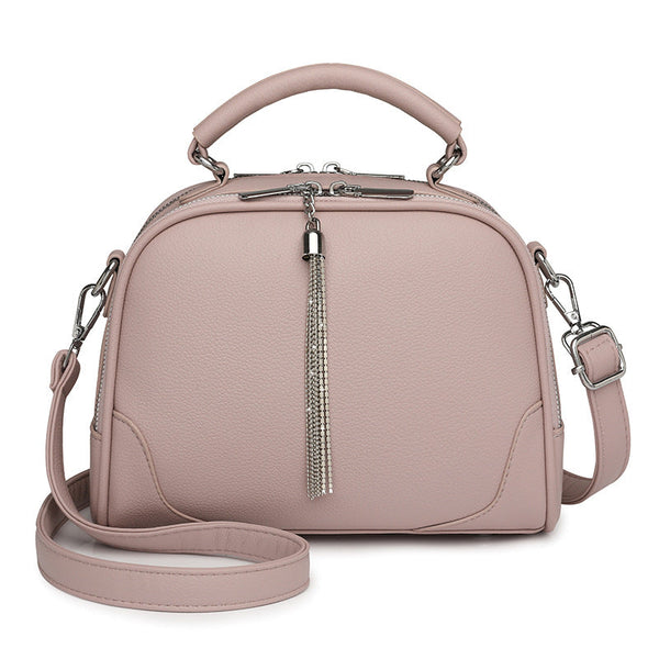 Purple Chic Mini Round Crossbody Bag For Women Elegant Handbag With Tassel Accent Women's Bags & Handbags