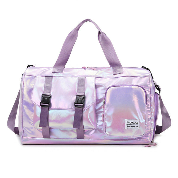 Elosung Light Purple Iridescent Gym Bag With Wet Dry Separation Large Capacity Travel And Fitness Duffel Gym Bags